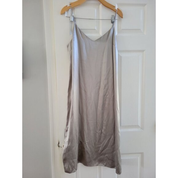 Madewell Womens Gray Silver Silk Slip Dress size 10 Side slit Party Holiday - Picture 2 of 8
